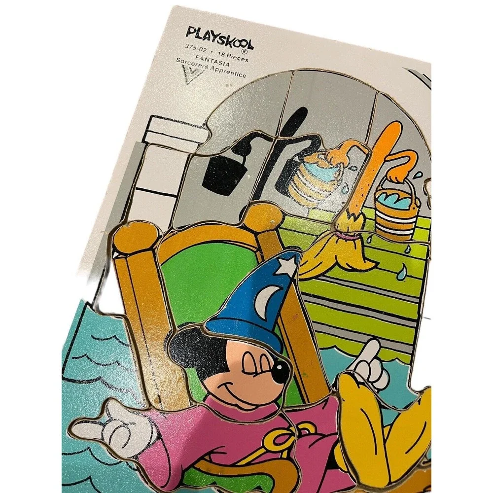 2 set Vintage 1980 Wooden Tray Puzzles Yogi Bear Boo Boo Fantasia Mickey Disney